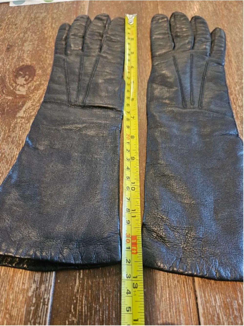 Women's Frances Hirsch Vintage Black Leather Gloves Angora Wool Lining 7 1/2